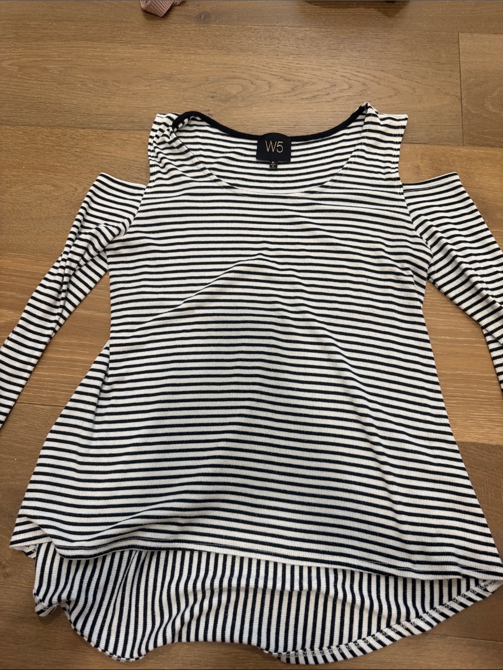 W5 Black and White Striped Cold-Shoulder Long Sleeve Top
